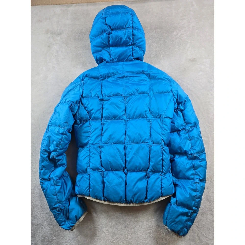 Eddie Bauer First Ascent Puffer Jacket Womens Small Blue Hood Goose Down EB800